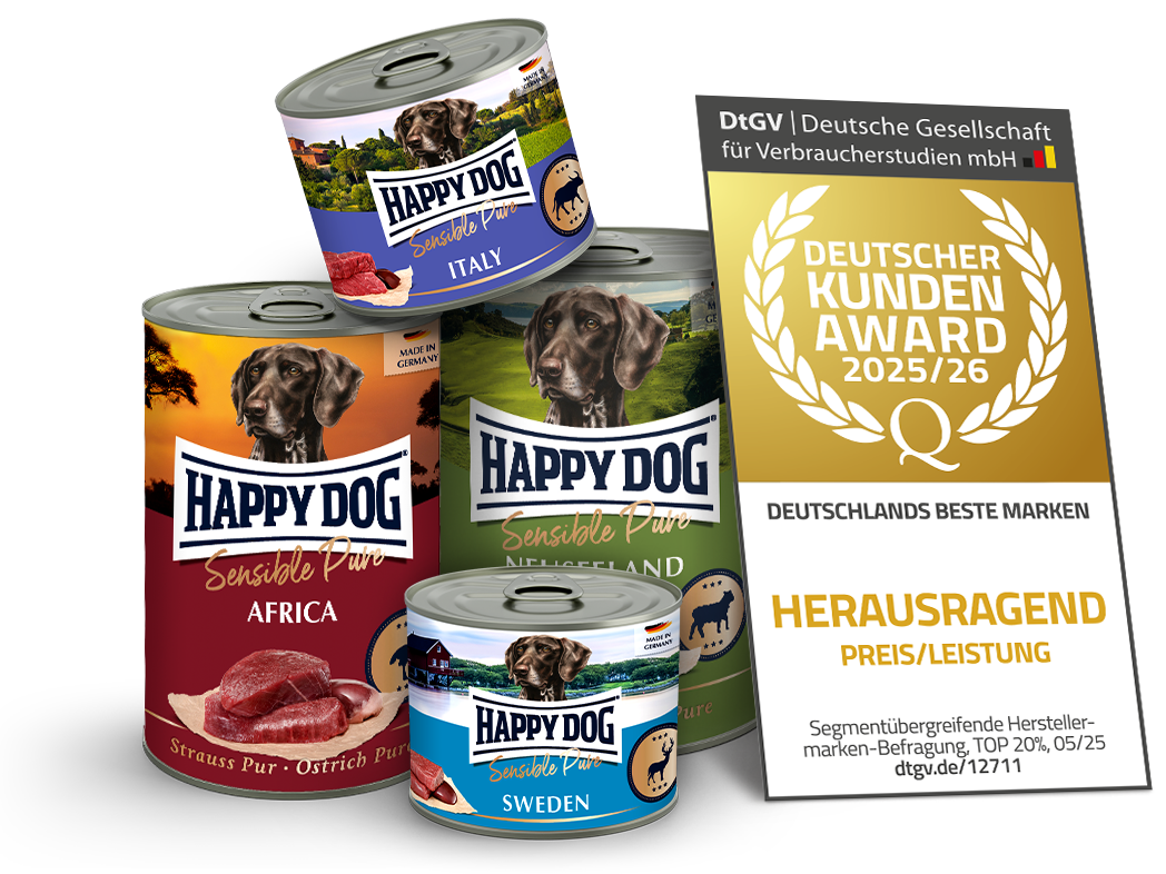 Vier Nassfutterdosen + Siegel Deutscher Kunden Award