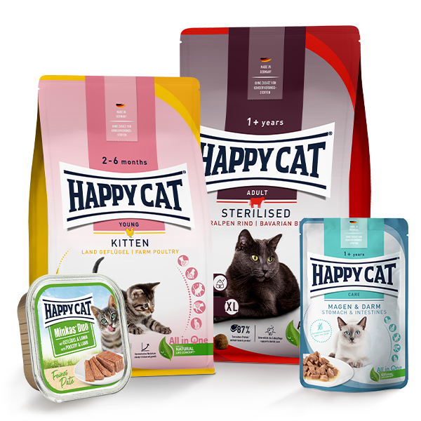 Verschiedene Produkte der Marke Happy Cat.