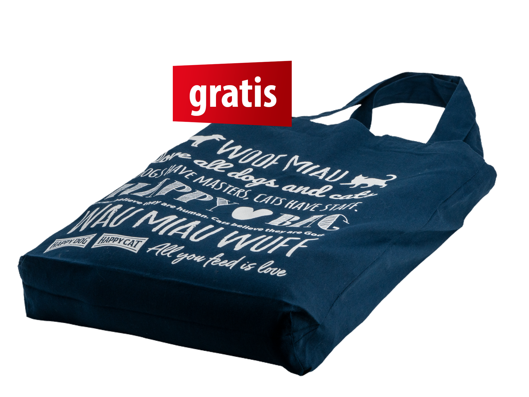 Baumwolltasche als Gratisartikel zu einer Bestellung der Marke Happy Dog & Happy Cat..
