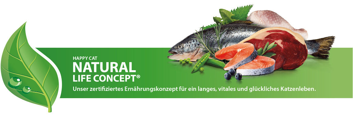 Natural Life Concept von Happy Cat mit Fleisch, Fisch, Kräutern etc.
