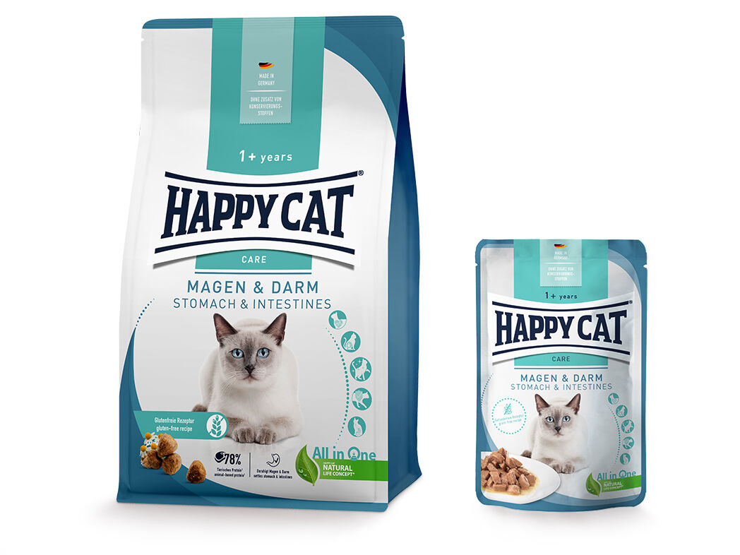 Happy Cat Magen & Darm Trocken- und Nassfutterpackung