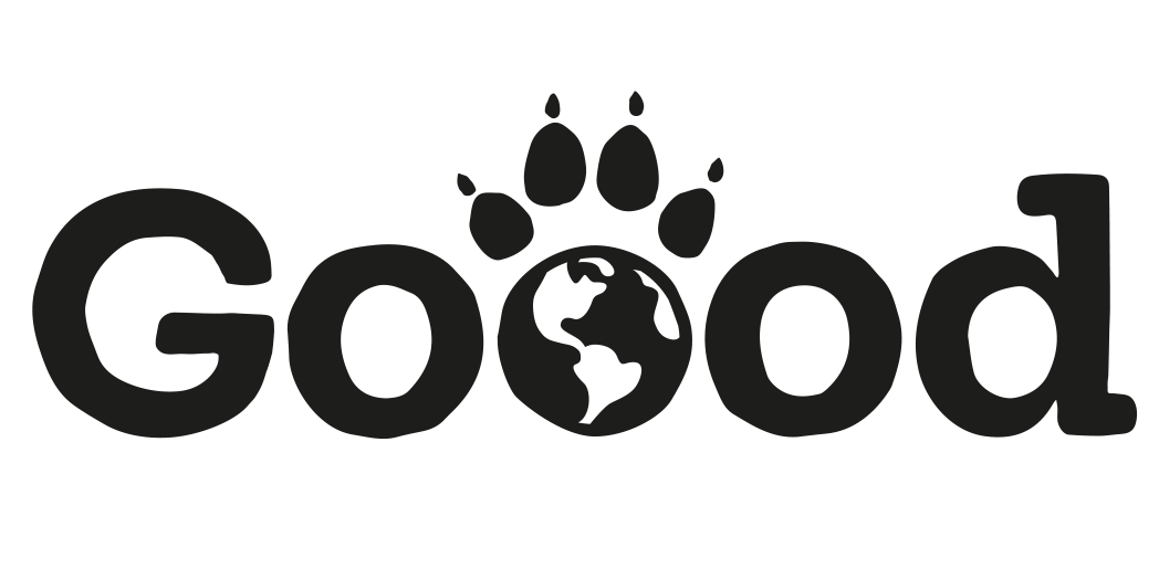 Logo der Marke Goood, mit integrierter Weltkugel, welche eine Hundepfote darstellt.