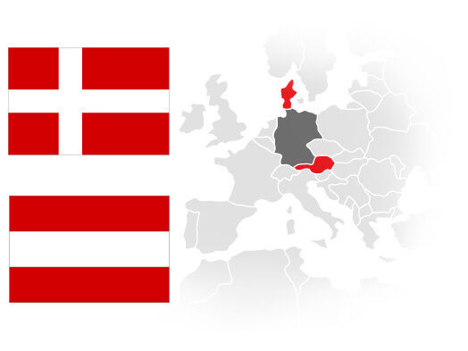 Einzeichnung der Länder Österreich und Dänemark in einer Landkarte.