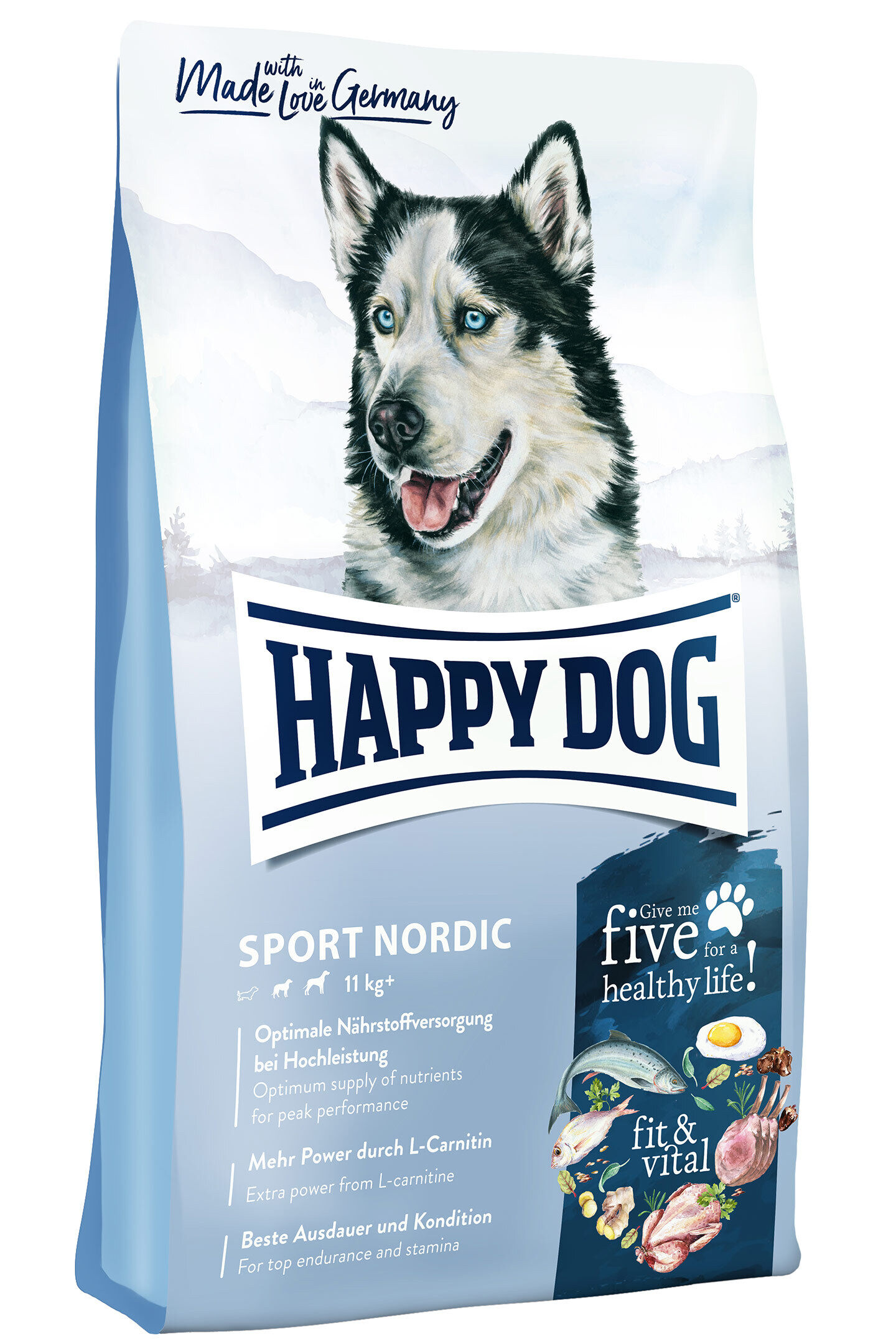 Produktverpackung von Happy Dog fit & vital in der Sorte Sport Nordic.