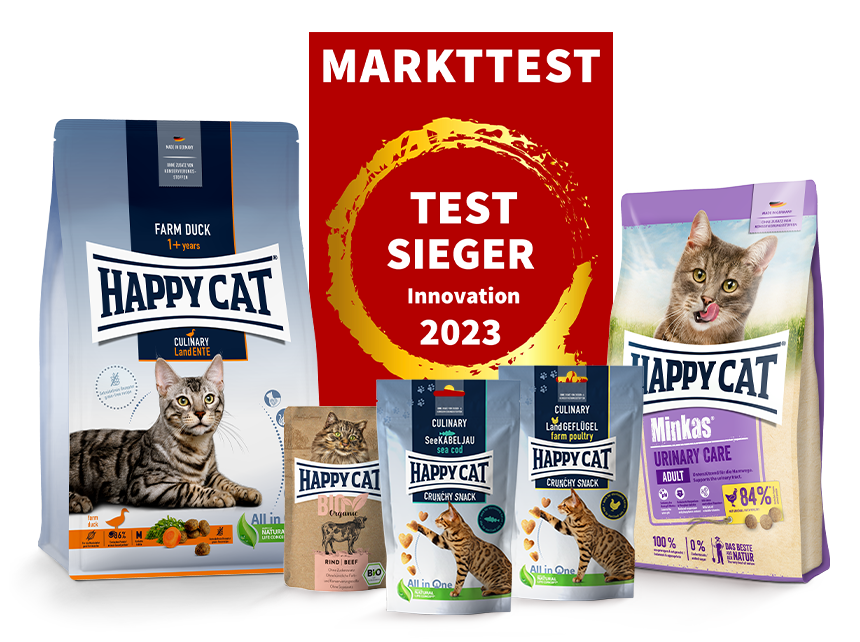 Trockenfutter, Nassfutter und Snacks der Marke Happy Cat