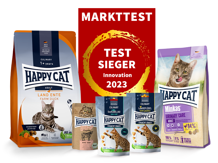 Trockenfutter, Nassfutter und Snacks der Marke Happy Cat