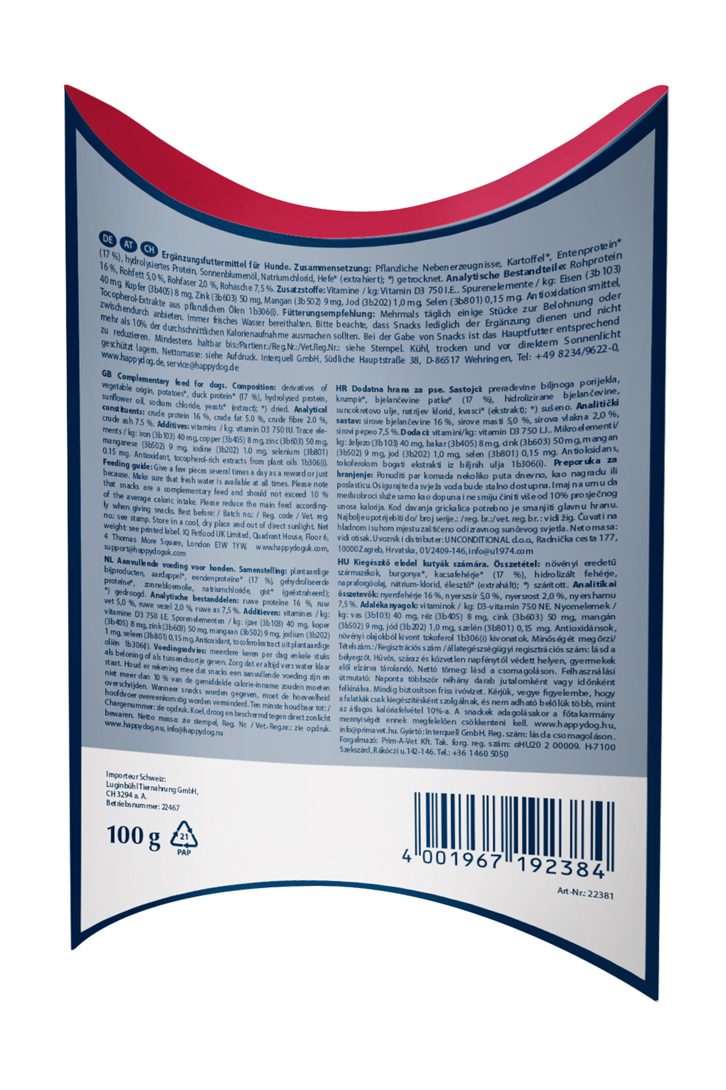 Rückseite der Verpackung des Valentinsnacks von Happy Dog