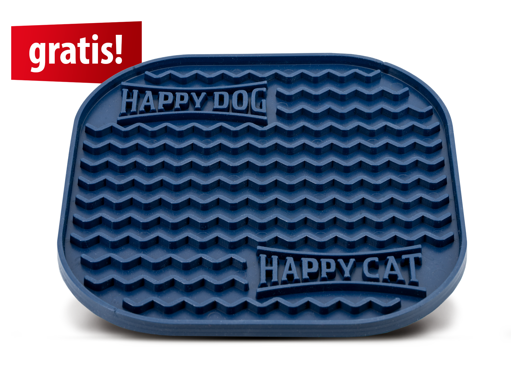 Schleckmatte der Marke Happy Cat, welche es gratis gibt.