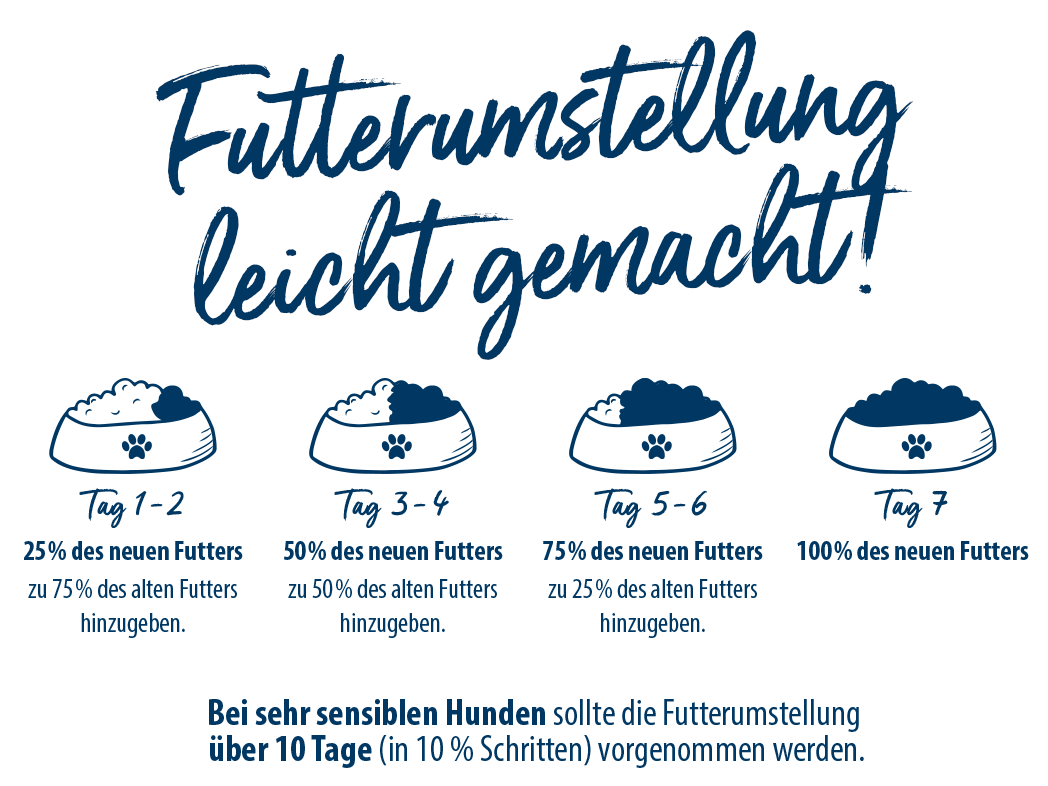 Infografik zur Veranschaulichung einer Futterumstellung beim Hund