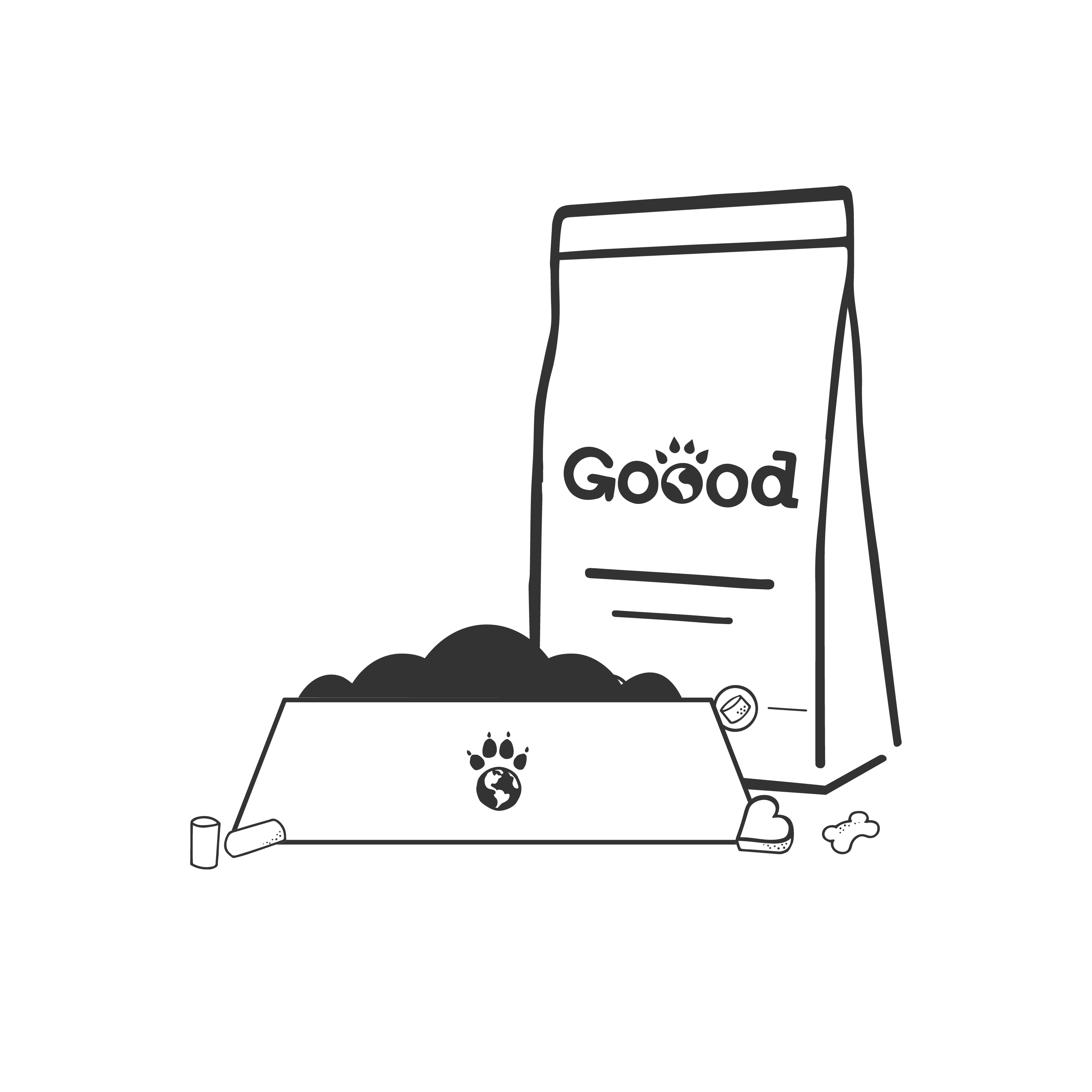 Icon eines Goood Futtersacks und Napf, gefüllt mit Hundefutter.