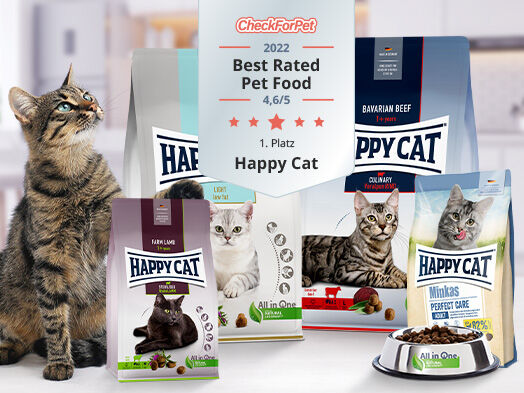 Auszeichnung zum Best Rated Pet Food 2022 für Happy Cat Trockenfutter