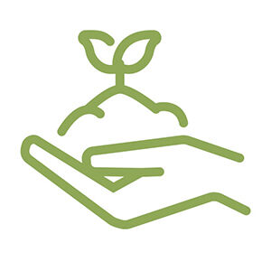 Icon einer Hand, welche eine Pflanze hält.