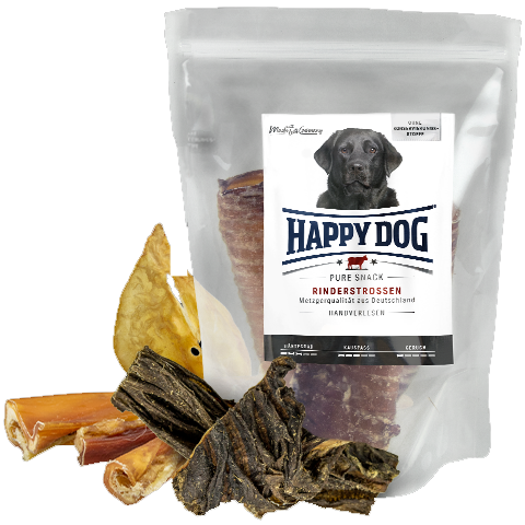 Darstellung des Kauartikels Rindersprossen von Happy Dog für Hunde.
