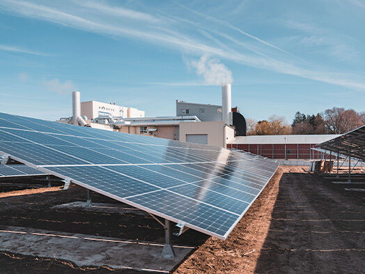 Solarfeld neben der Produktionsstätte von Happy Dog Hundefutter in Wehringen