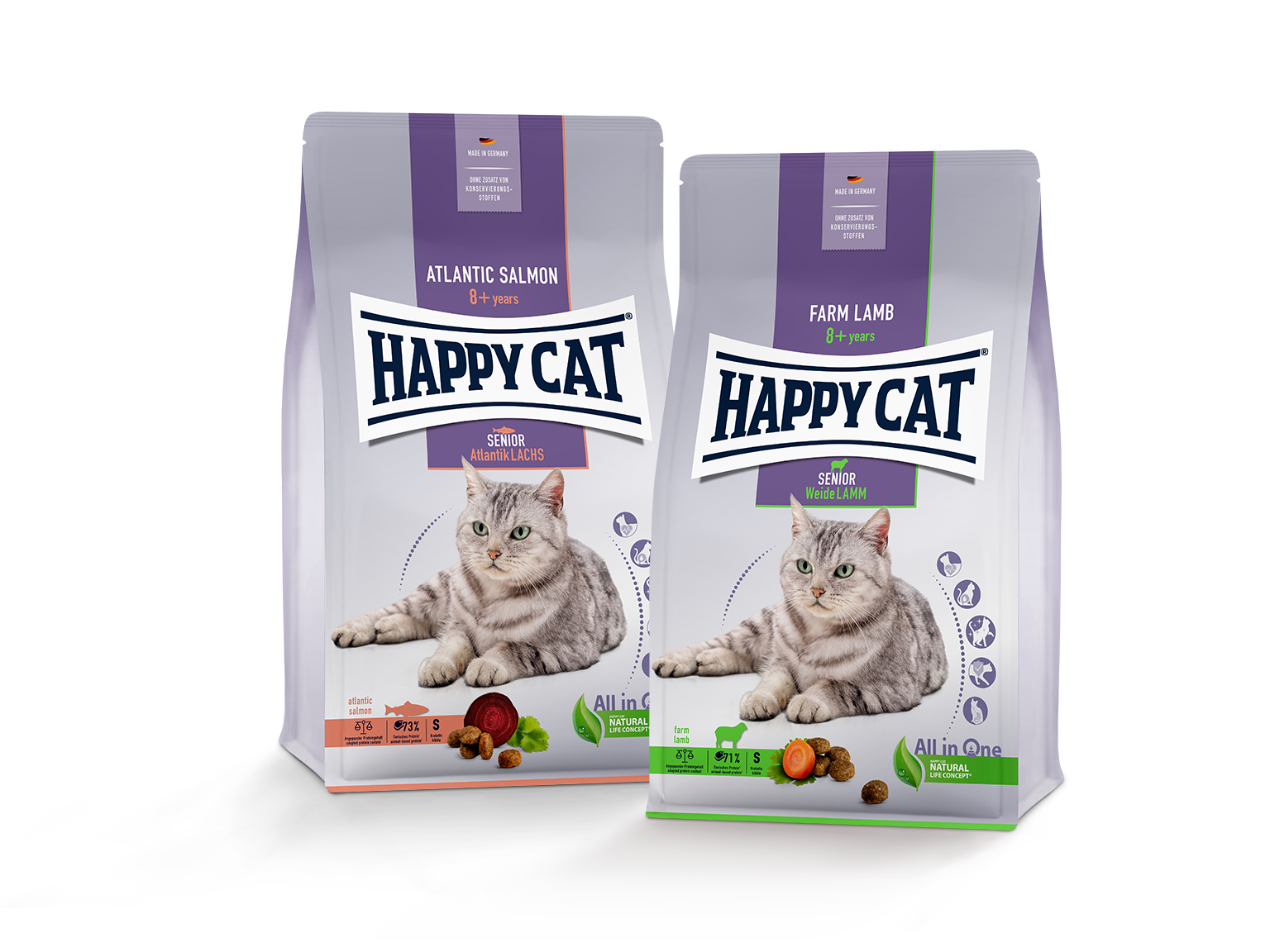 2 Katzenfutter der Produktlinie Happy Cat Senior