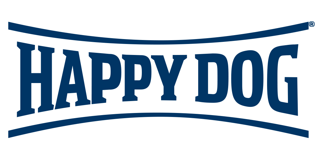 Darstellung des Logos der Marke Happy Dog in blau.