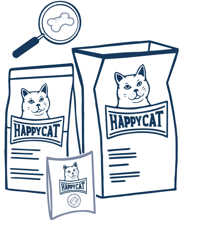 gezeichnete Happy Cat Futterpackungen