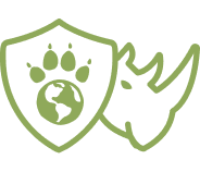 Icon eines Wappens mit einer Hundepfoten Weltkugel. Daneben ist ein Nashorn abgebildet.