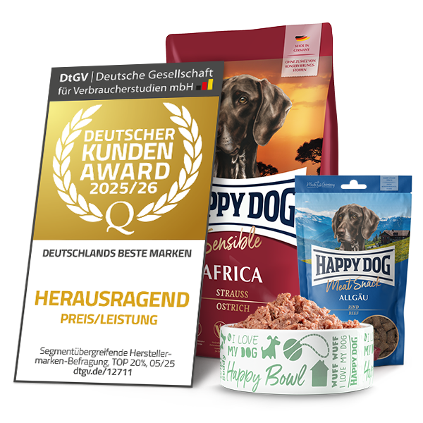 Siegel Deutschlands beste Marken 2025 für Happy Dog Futter