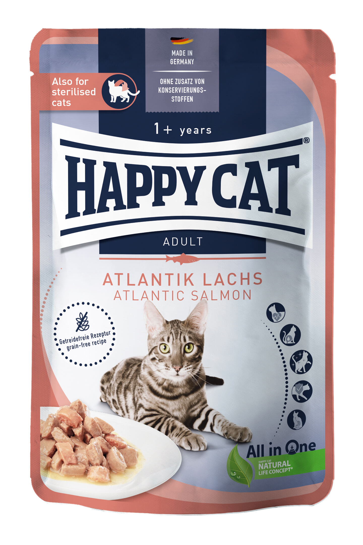 Meat in Sauce - Culinary Atlantik-Lachs (Zalm) Nassfutterpackung von Happy Cat in der Sorte Culinary Atlantik Lachs.